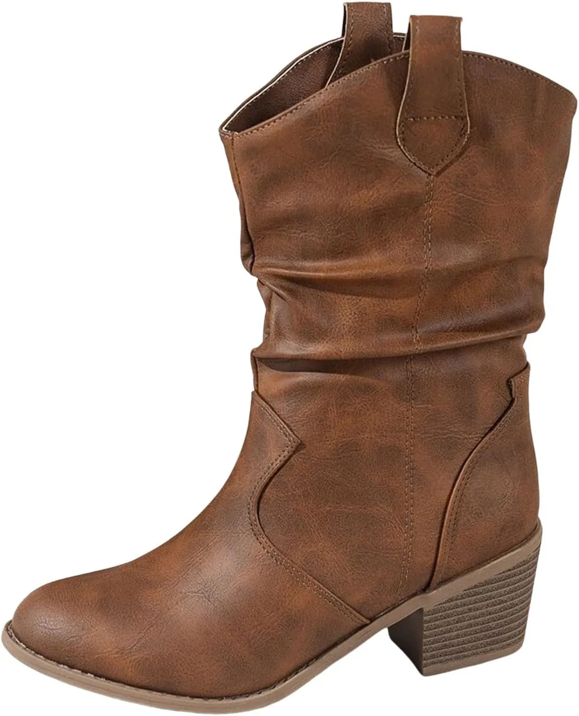 Cathalem Cowboy Boots for Women, Cowboy Cowgirl Western Ankle Boots Low Chunky Heels Square Toe Fall Short Booties Shoes