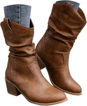 Cathalem Cowboy Boots for Women, Cowboy Cowgirl Western Ankle Boots Low Chunky Heels Square Toe Fall Short Booties Shoes