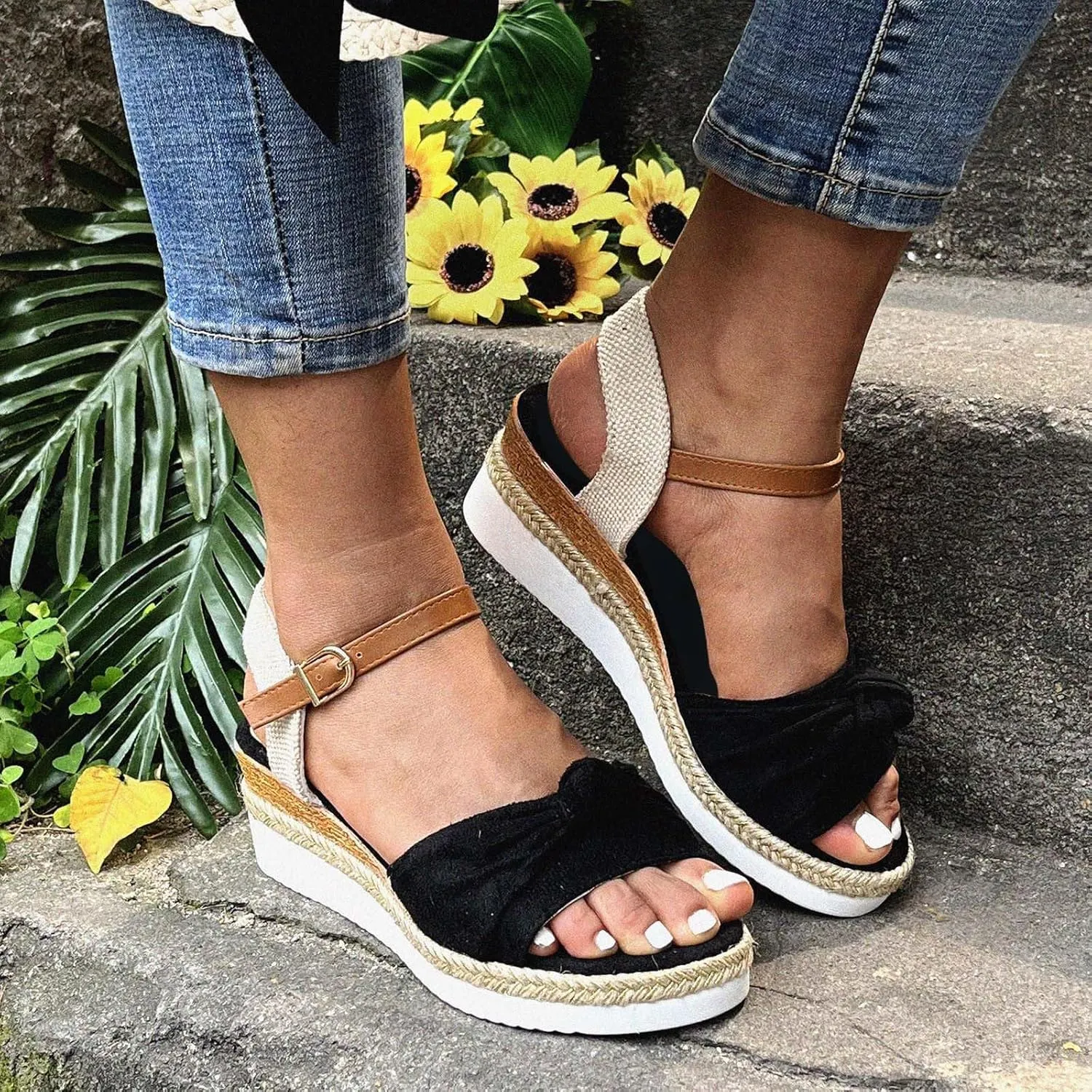 Cathalem Orthopedic Wedge Sandals for Women Open Toe Ankle Strap Platform Sandals Casual Strappy Sandals Zipper Summer Dressy Beach Sandals