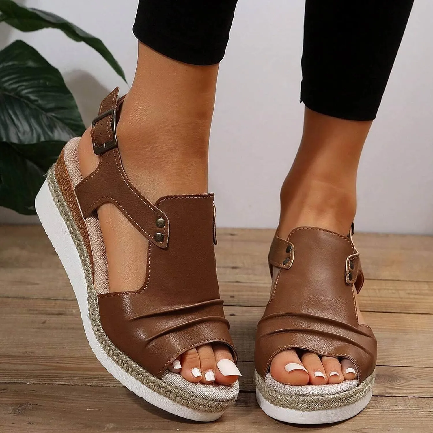 Cathalem Summer Sandals for Women 2024 Flat Open Toe Ankle Strap Espadrilles Sandals Casual Slip on Beach Sandals