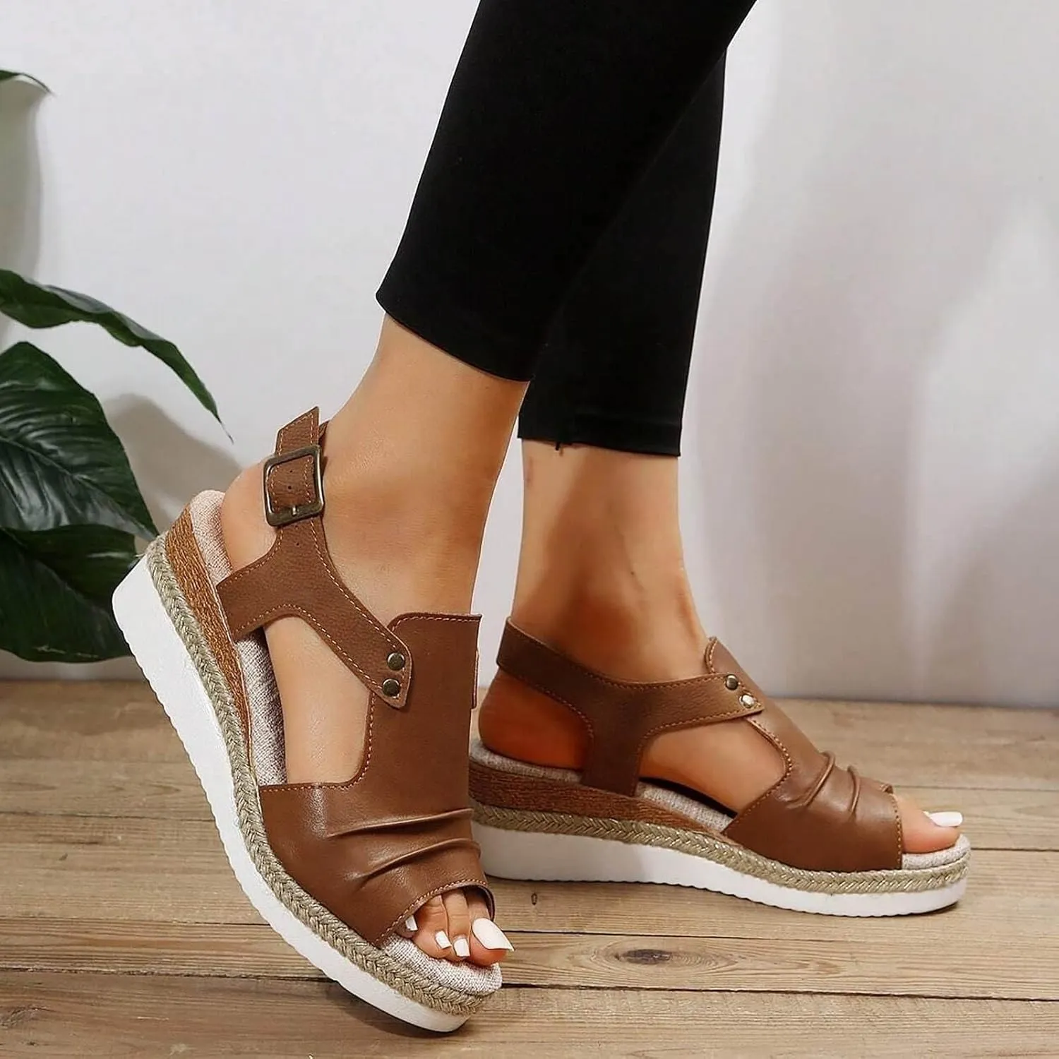 Cathalem Summer Sandals for Women 2024 Flat Open Toe Ankle Strap Espadrilles Sandals Casual Slip on Beach Sandals