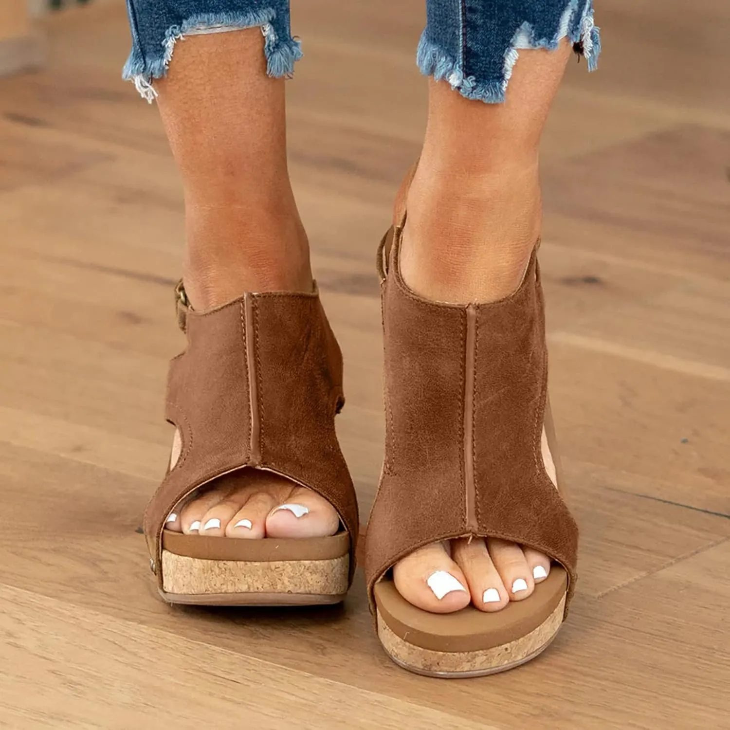 Cathalem Summer Sandals for Women 2024 Summer Platform Wedges Espadrille Heel Strappy Leather Arch Support Sandals