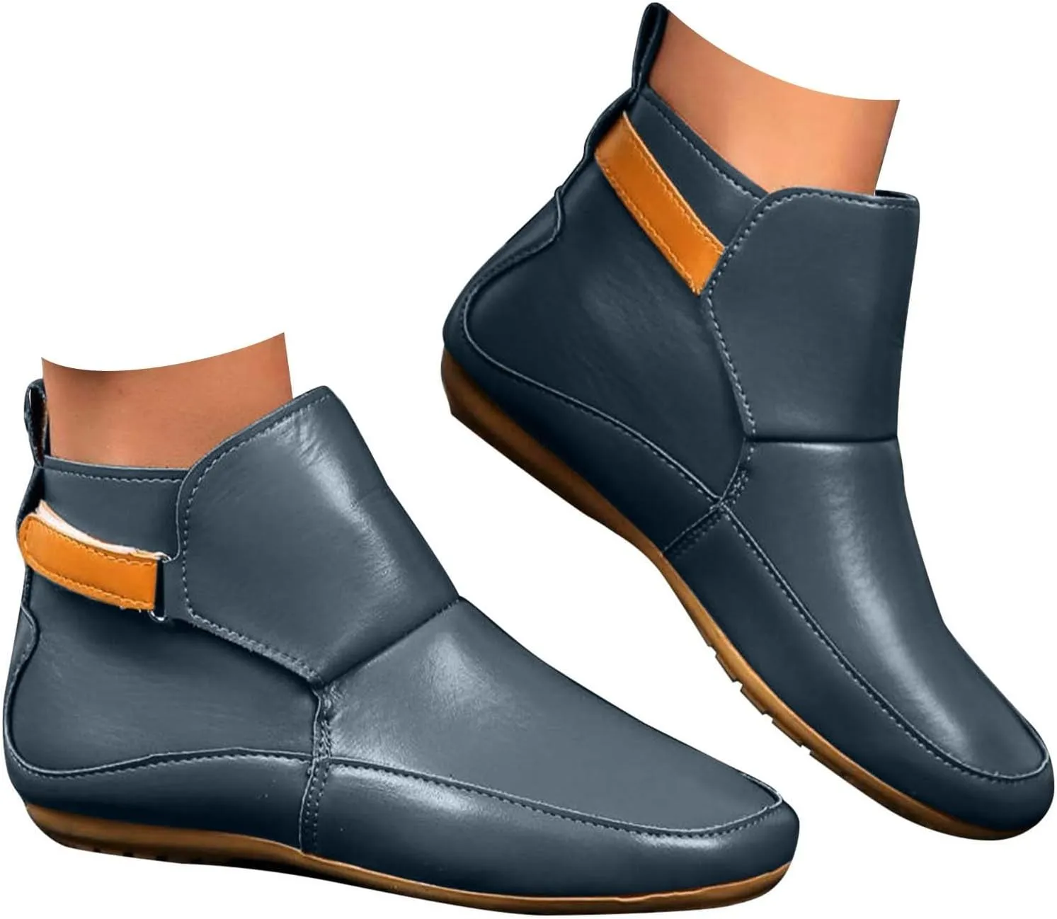 Cathalem Womens Ankle Boots, 2024 New Arch Support Booties Side Zip-up Vintage Leather Damping Shoes Flat Heel Booties