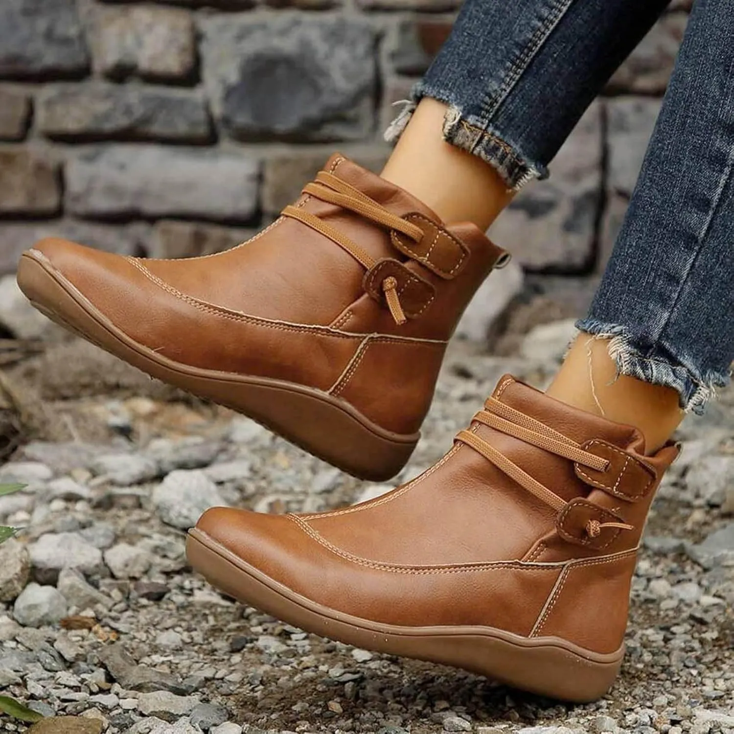 Cathalem Women's Ankle Boots 2024 New Chelsea Slip on Short Square-toe Booties Winter Fall Water Repellent Ankle Boots