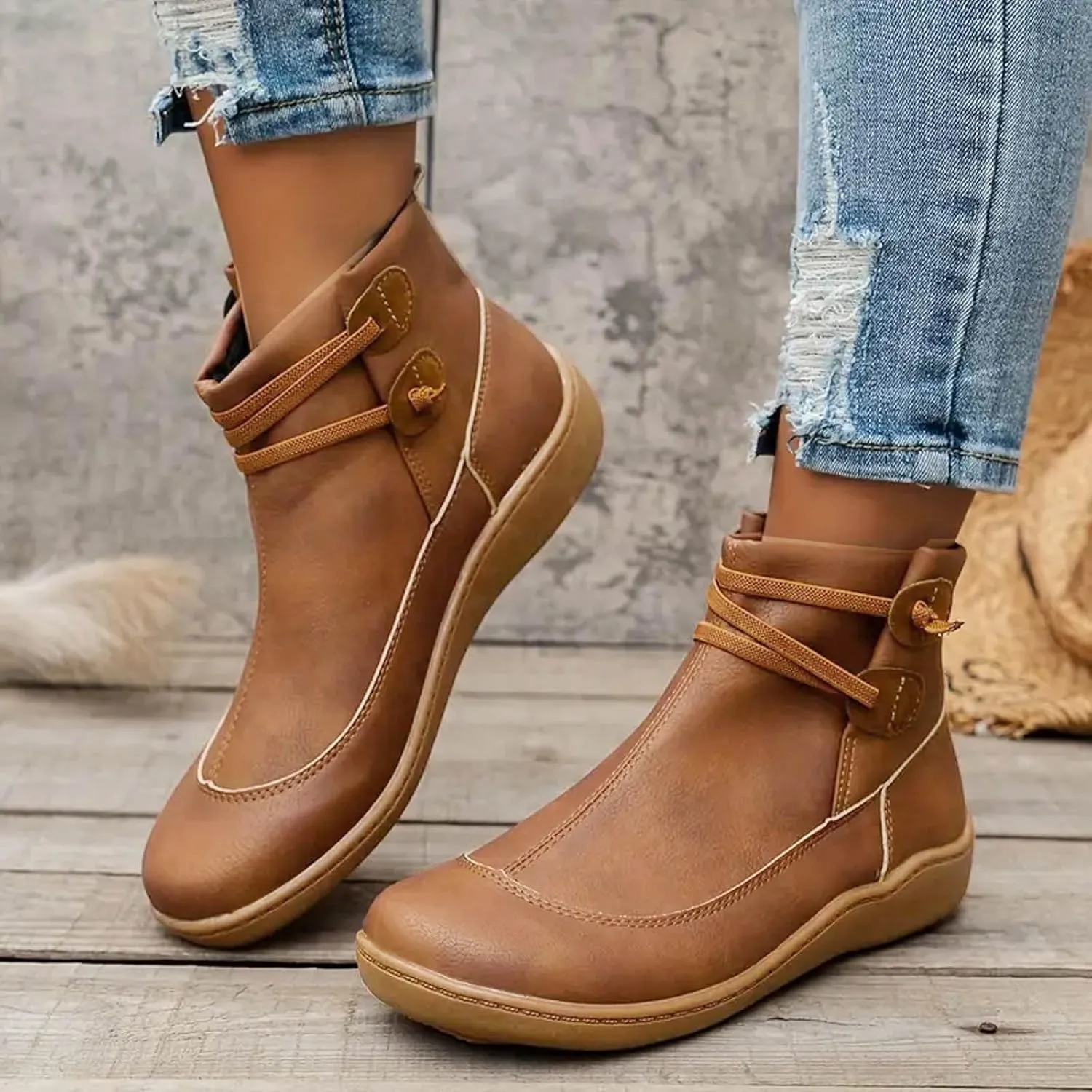Cathalem Women's Ankle Boots 2024 New Chelsea Slip on Short Square-toe Booties Winter Fall Water Repellent Ankle Boots