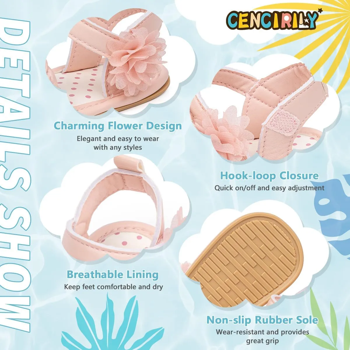 CENCIRILY Infant Baby Girls Boys Sandals Summer Beach Outdoor Bowknot Soft Rubber Sole Toddler Princess Dress Flats Walking Shoes