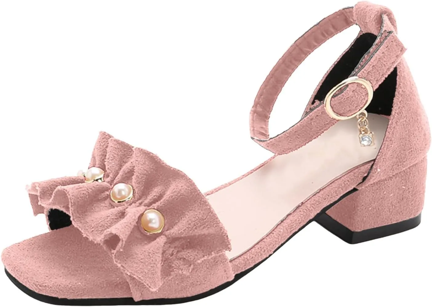 Children Shoes Thick High Heeled Sandals Fashionable Small High Heeled Flower Pearl Sandals Toddler Girl Size 11