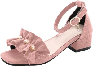 Children Shoes Thick High Heeled Sandals Fashionable Small High Heeled Flower Pearl Sandals Toddler Girl Size 11