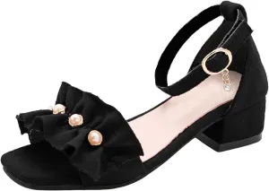 Children Shoes Thick High Heeled Sandals Fashionable Small High Heeled Flower Pearl Sandals Toddler Girl Size 11