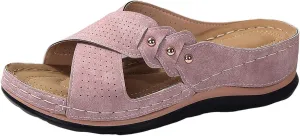 Comfortable Sandals for Women Open Toe Dressy Low Heel Sandals Fashion Crisscross Straps Slip on Wedge Sandal with Arch Support Slip on Platform Sandal Beach Shoes 2025 Orthopedic Wedge Shoes