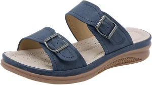 Comfortable Sandals for Women Slip On Slide Slippers Orthopedic Beach Flats Arch Support Wide Width Walking Shoes