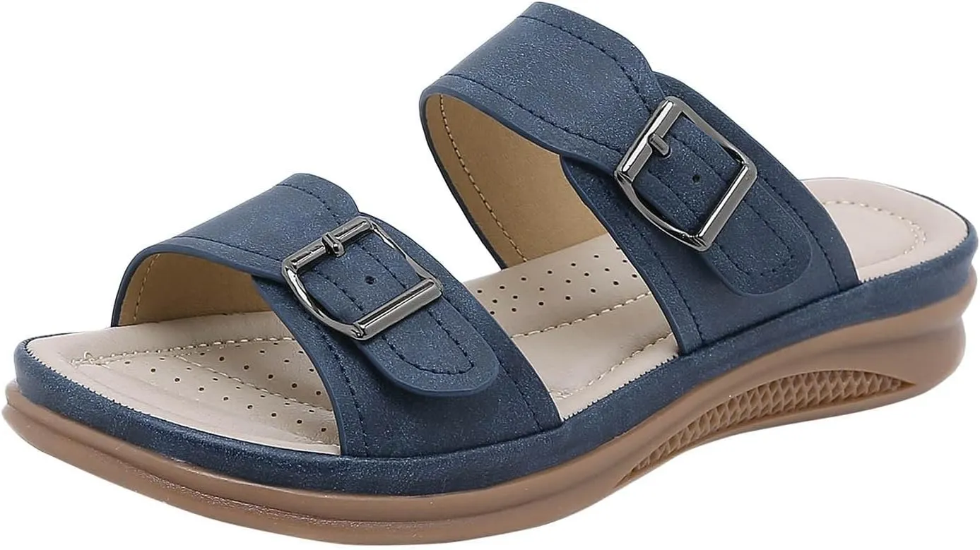 Comfortable Sandals for Women Slip On Slide Slippers Orthopedic Beach Flats Arch Support Wide Width Walking Shoes