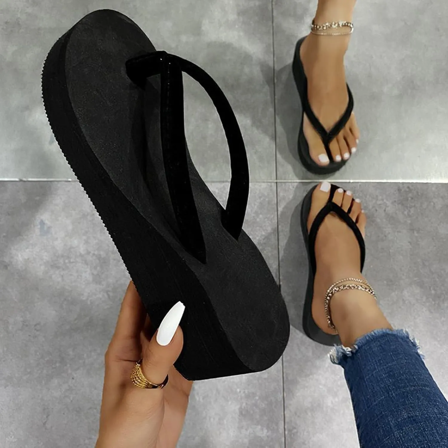 Comfortable Summer Beach Thong Women's Ladies Platform Wedges Bohemian Beach Shoes Slippers Sandals