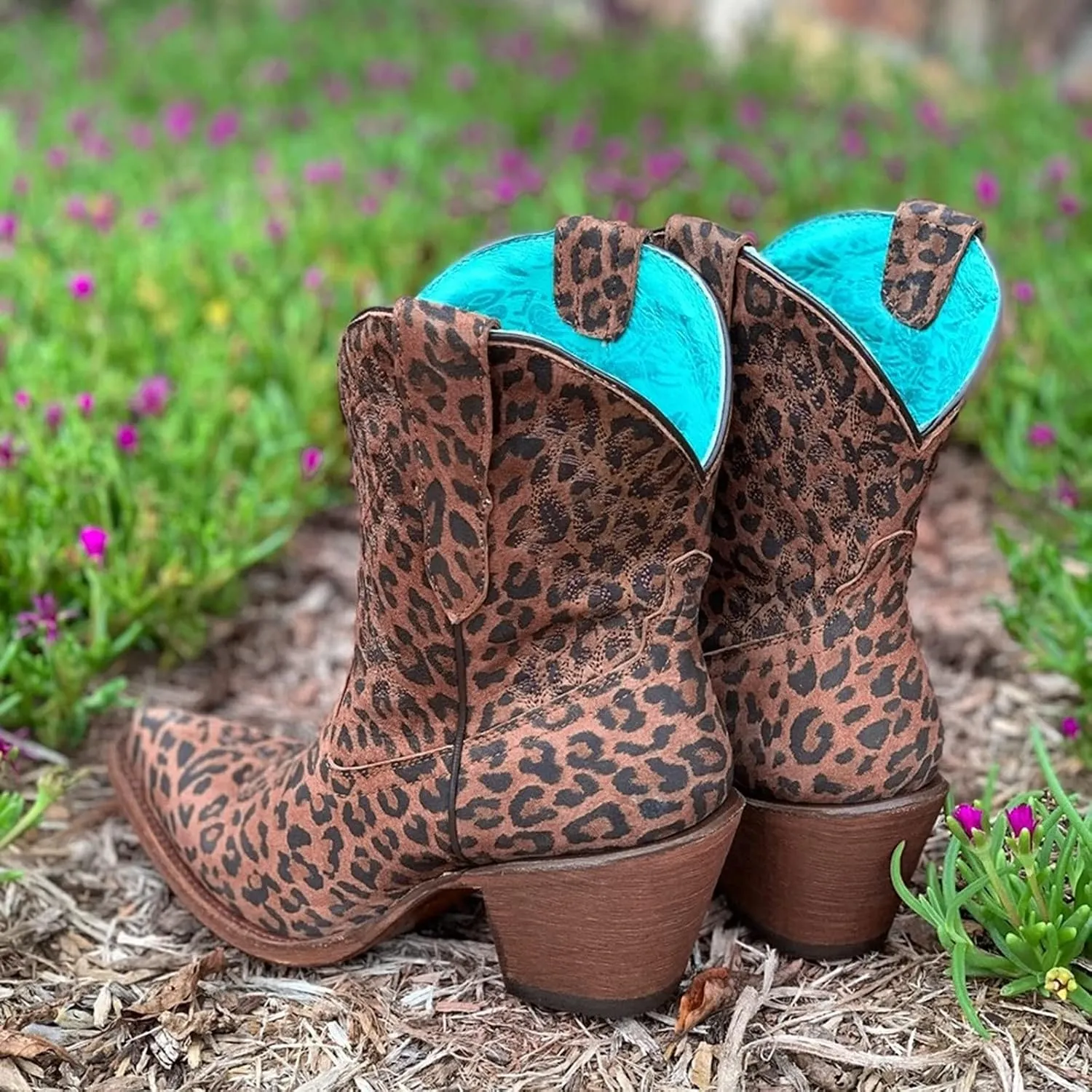 Cowboy Boots for Women Ankle Boots Retro Fashion Casual Leopard Embroidery Printed Mid Length Boots Women's Boots