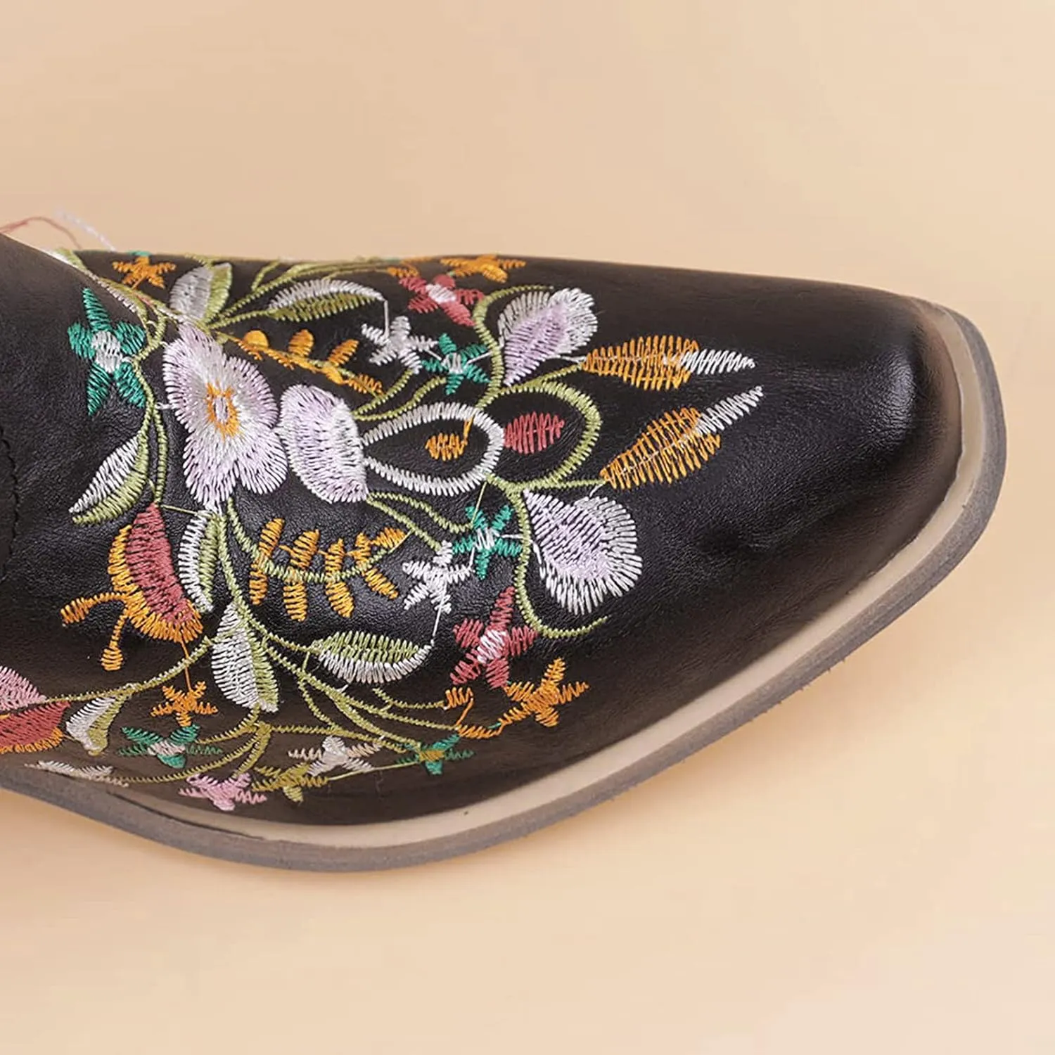 Cowboy Boots for Women Cowgirl Boots Western Fashion Stitched Embroidered Chunky Heels Slip on Black Cowgirl Boots