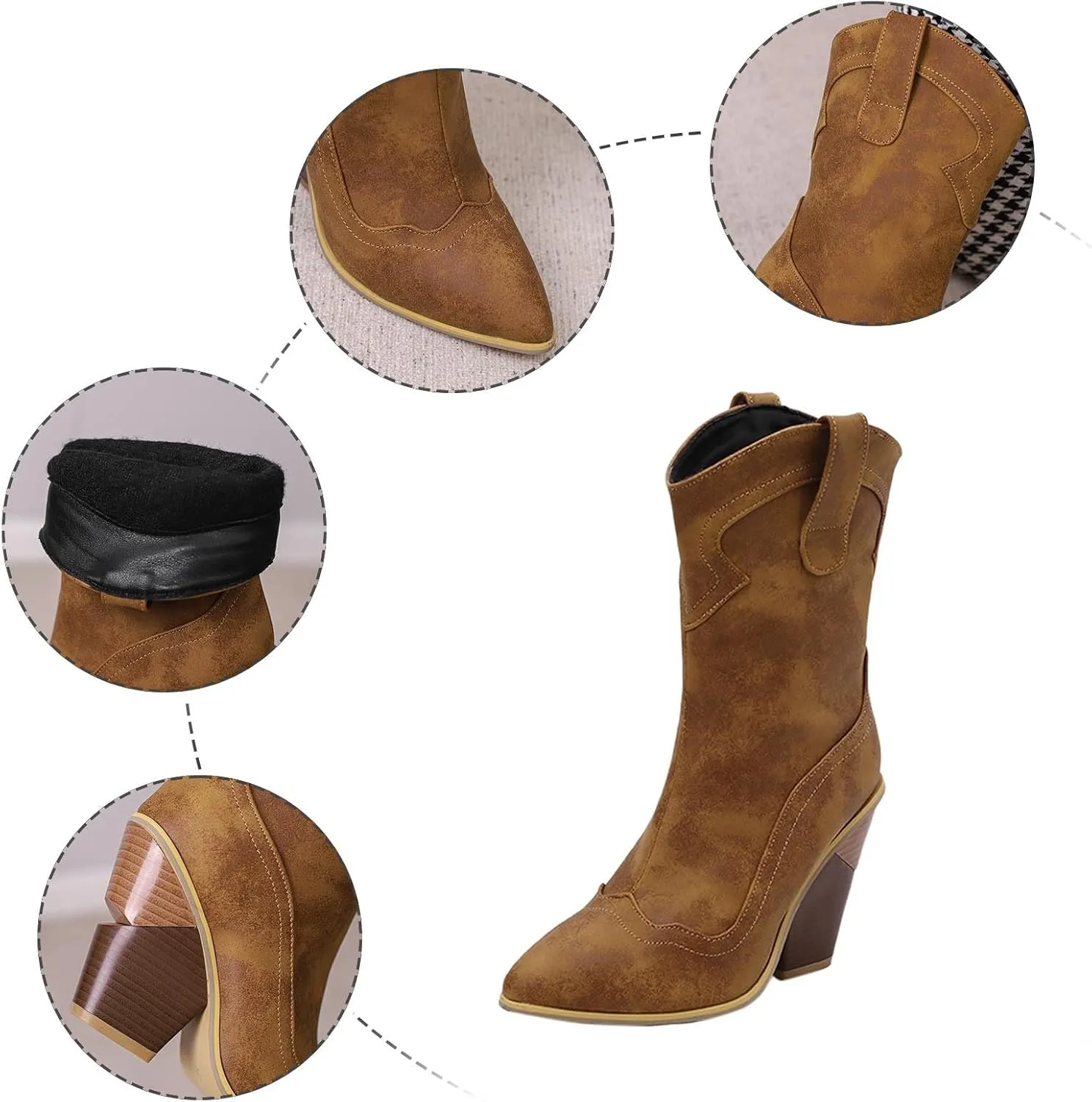 Cowboy Boots for Women Mid Calf Cowgirl Boots Women Cowboy Boots for Women Western Pointed Toe Chunky Heel Ankle Boot
