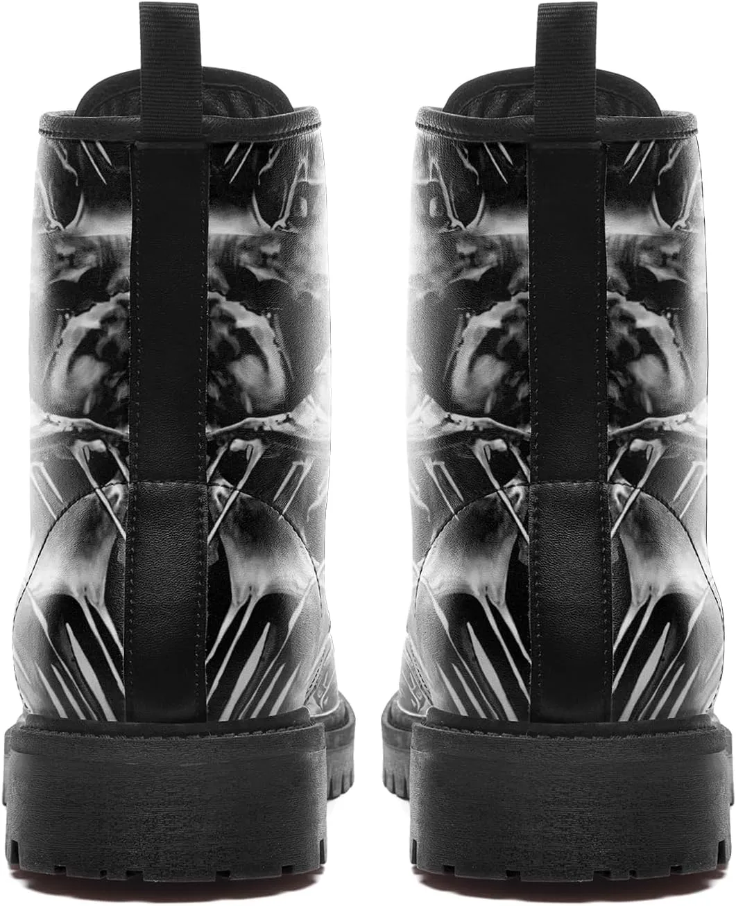 Custom Black Combat Boots for Women Fashion Lace-Up Skull Rose Ankle Booties Chunky Heel Platform Leather Boots