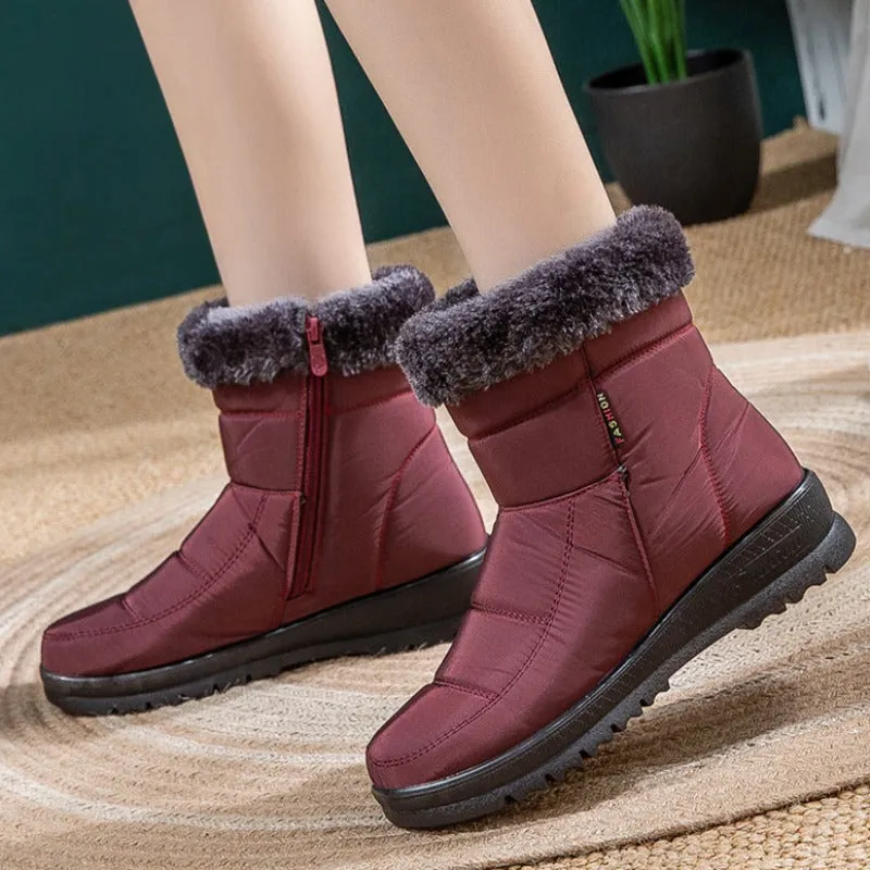 Cuzcare Women Casual Fur Snow Boots Nonslip Zipper Orthopedic Shoes
