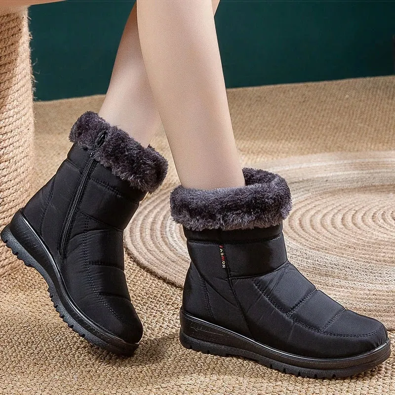 Cuzcare Women Casual Fur Snow Boots Nonslip Zipper Orthopedic Shoes