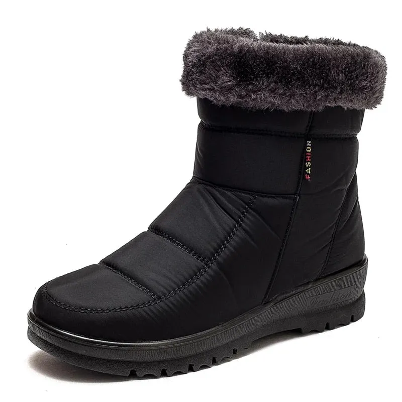 Cuzcare Women Casual Fur Snow Boots Nonslip Zipper Orthopedic Shoes