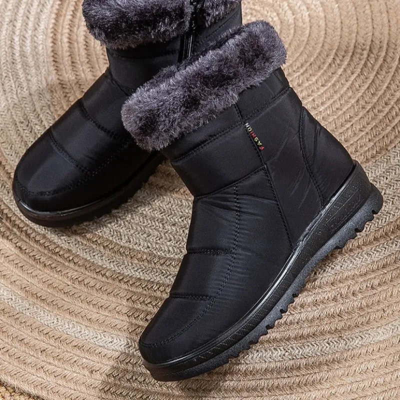 Cuzcare Women Casual Fur Snow Boots Nonslip Zipper Orthopedic Shoes