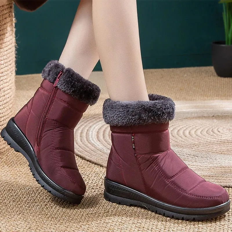 Cuzcare Women Casual Fur Snow Boots Nonslip Zipper Orthopedic Shoes