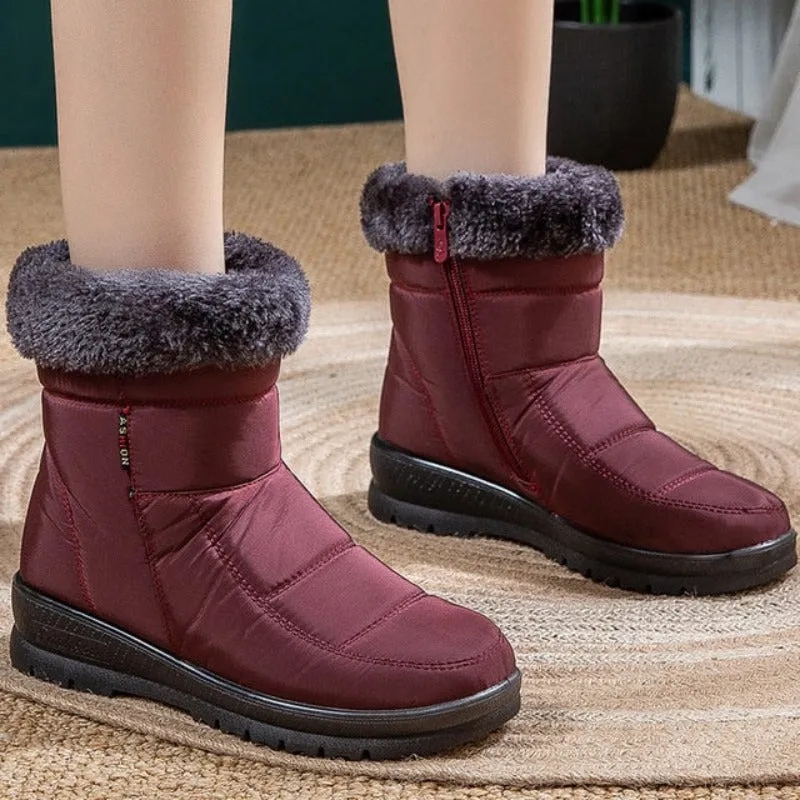 Cuzcare Women Casual Fur Snow Boots Nonslip Zipper Orthopedic Shoes