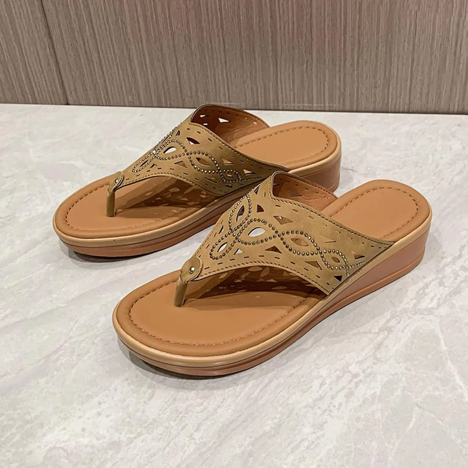 Dheva-C Orthopedic Sandals for Women, Women Walking Slippers with Arch Support Anti-Slip Breathable Bohemia Comfortable Sandal Slip On Flip Flops (Brown-g, 8.5)