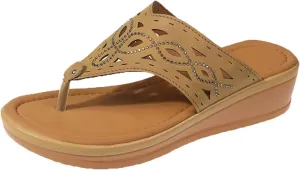 Dheva-C Orthopedic Sandals for Women, Women Walking Slippers with Arch Support Anti-Slip Breathable Bohemia Comfortable Sandal Slip On Flip Flops (Brown-g, 8.5)