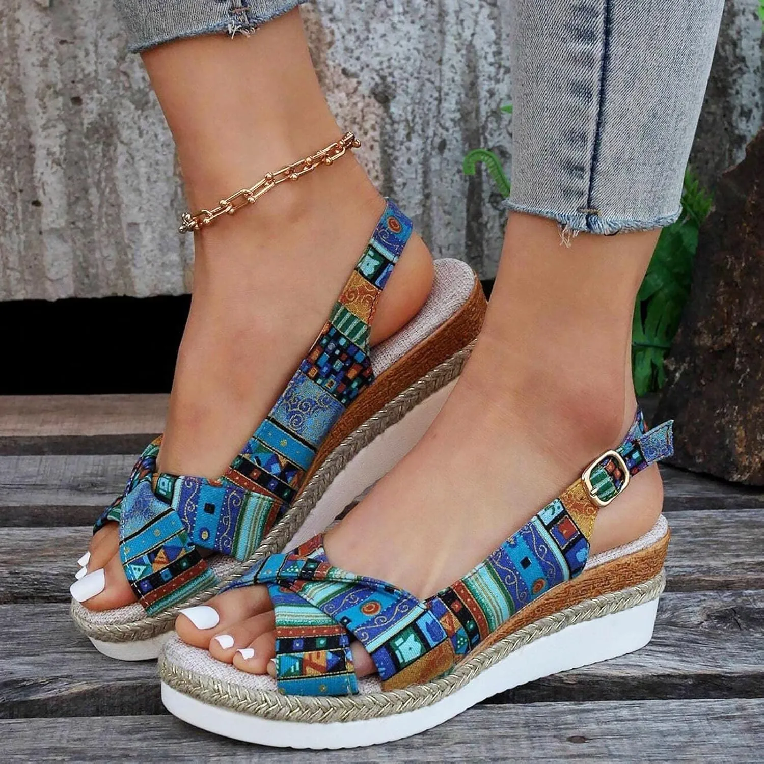 Dheva-C Orthopedic Wedge Sandals for Women Summer Dressy 2024 Open Toe Ankle Strap Platform Slip on Sandals Casual Strappy Low Wedges Sandals Beach Sandals Dress Shoes Comfortable Outdoor Shoes