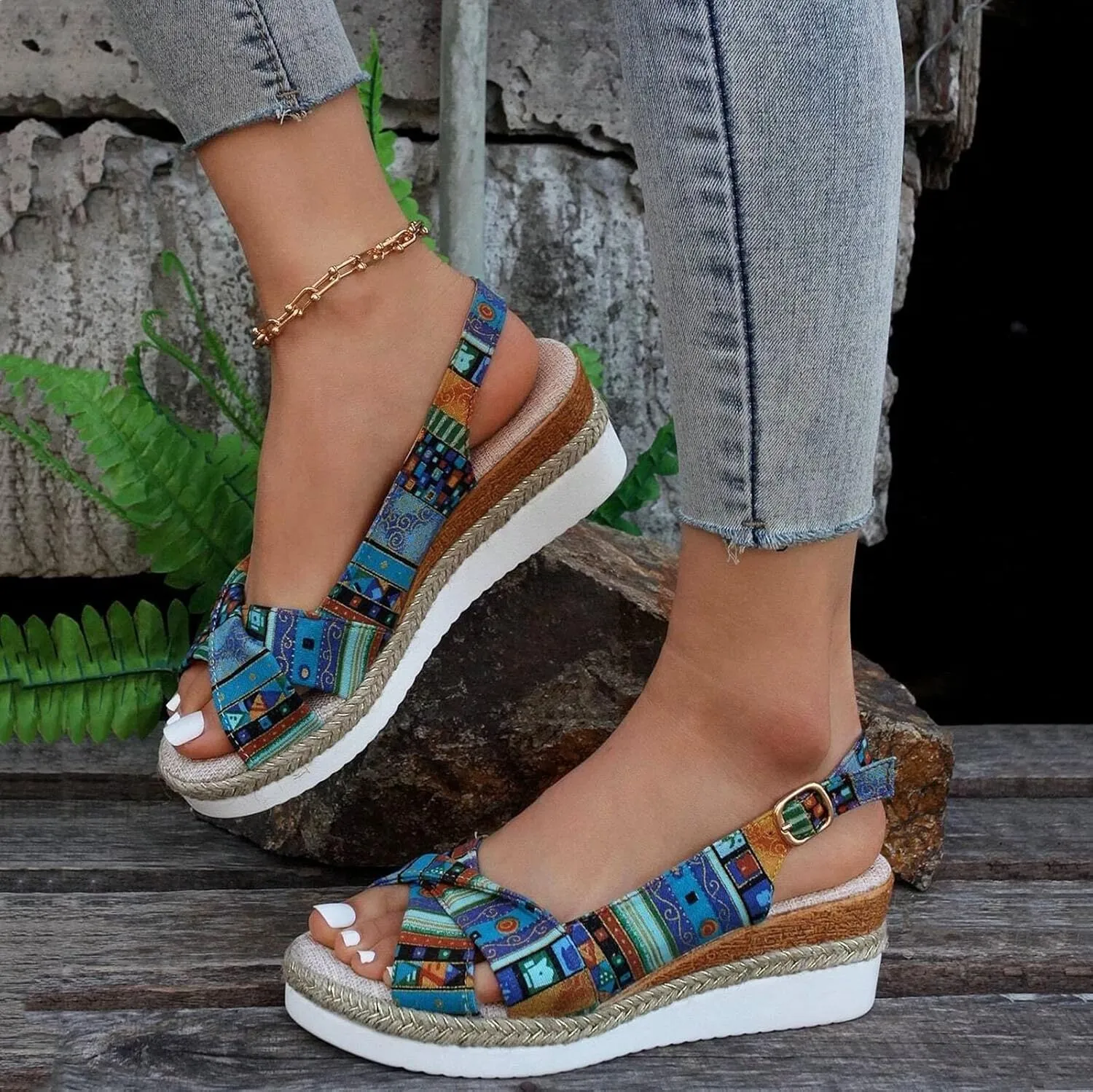 Dheva-C Orthopedic Wedge Sandals for Women Summer Dressy 2024 Open Toe Ankle Strap Platform Slip on Sandals Casual Strappy Low Wedges Sandals Beach Sandals Dress Shoes Comfortable Outdoor Shoes