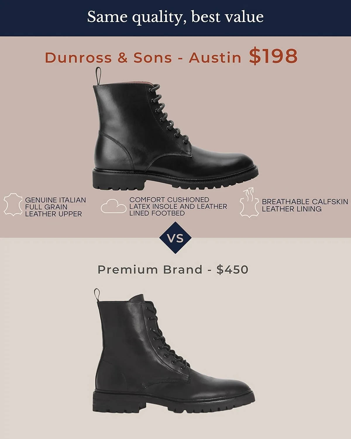 Dunross & Sons Boots For Men. Leather Boots For Men. Austin Mens Lace-Up Boot. Combat Boots For Men. Black Boots. Mens Gifts