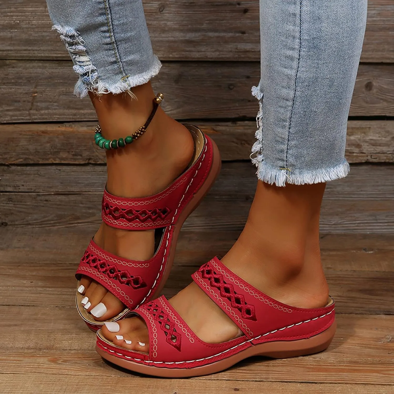Eduavar Orthopedic Sandals for Women, Sandals for Women Dressy Summer Breathable Open Toe Flat Sandals Casual Beach Slippers