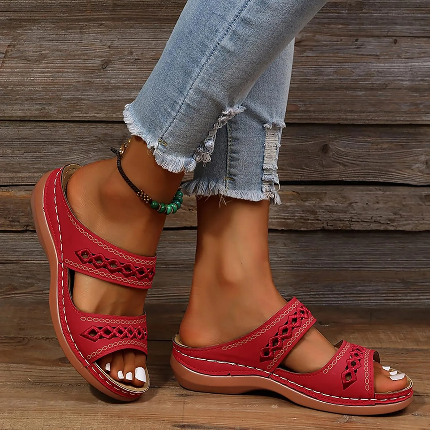Eduavar Orthopedic Sandals for Women, Sandals for Women Dressy Summer Breathable Open Toe Flat Sandals Casual Beach Slippers