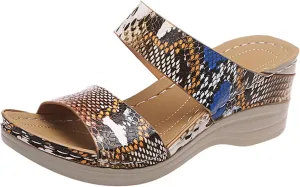 Eduavar Orthopedic Sandals for Women, Sandals Women Comfortable Leopard Print Wedge Platform Sandals with Arch Support