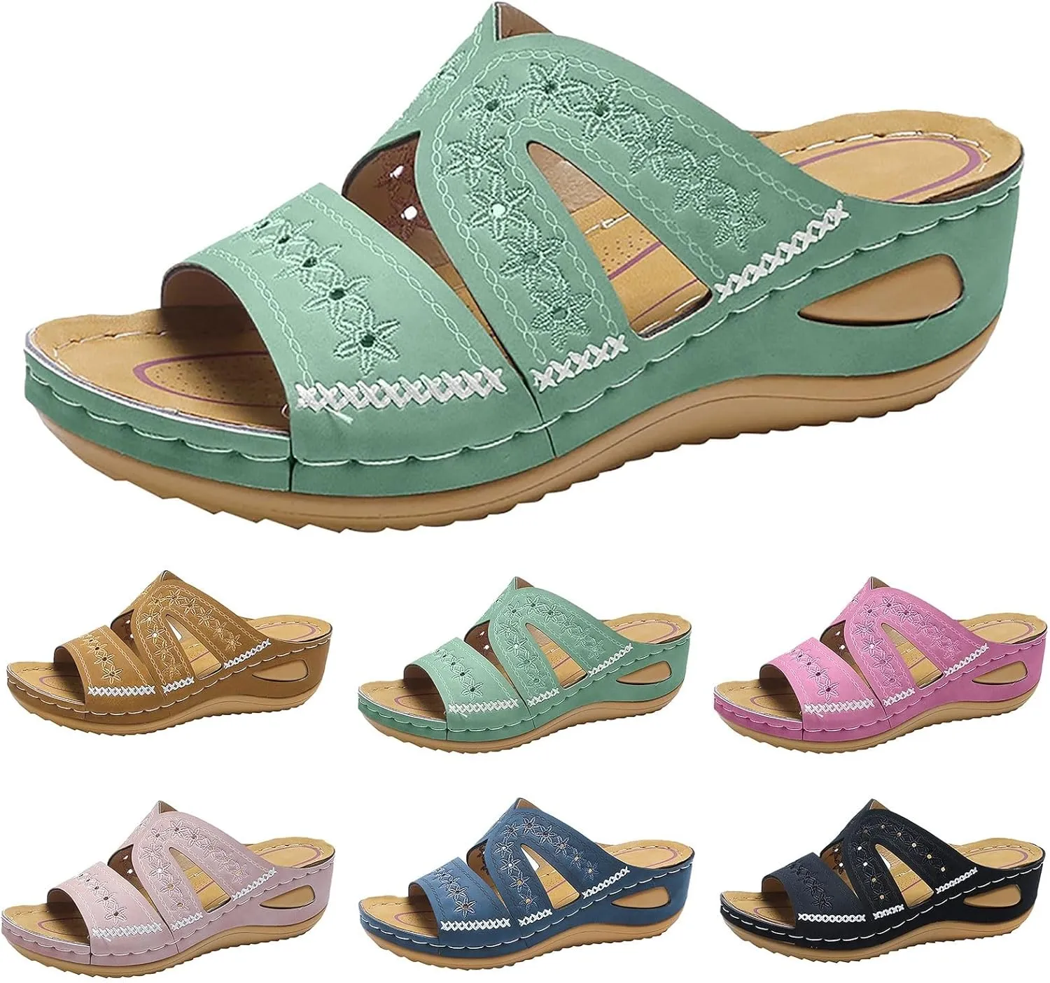 Eduavar Orthopedic Sandals for Women, Womens Sandals Casual Summer Low Wedge Sandals Breathable Open Toe Walking Sandals