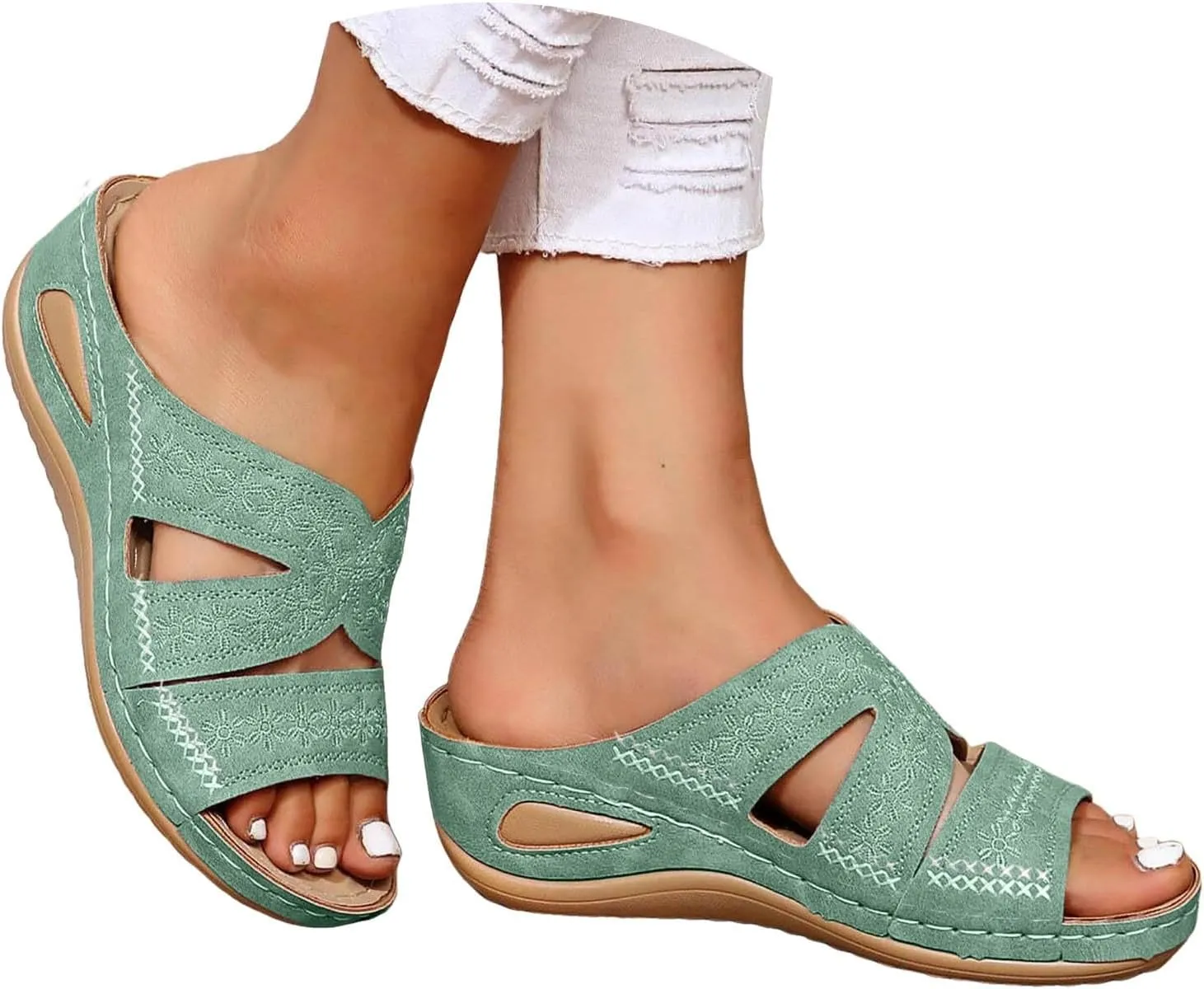 Eduavar Orthopedic Sandals for Women, Womens Sandals Casual Summer Low Wedge Sandals Breathable Open Toe Walking Sandals