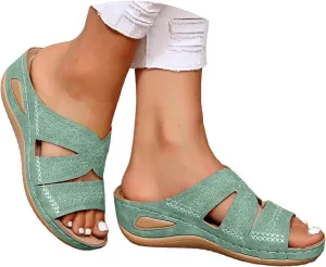 Eduavar Orthopedic Sandals for Women, Womens Sandals Casual Summer Low Wedge Sandals Breathable Open Toe Walking Sandals