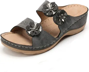 Eduavar Orthopedic Sandals for Women, Womens Sandals Comfortable Wedge Sandals Slip On Floral Open Toe Platform Sandals