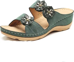Eduavar Orthopedic Sandals for Women, Womens Sandals Comfortable Wedge Sandals Slip On Floral Open Toe Platform Sandals