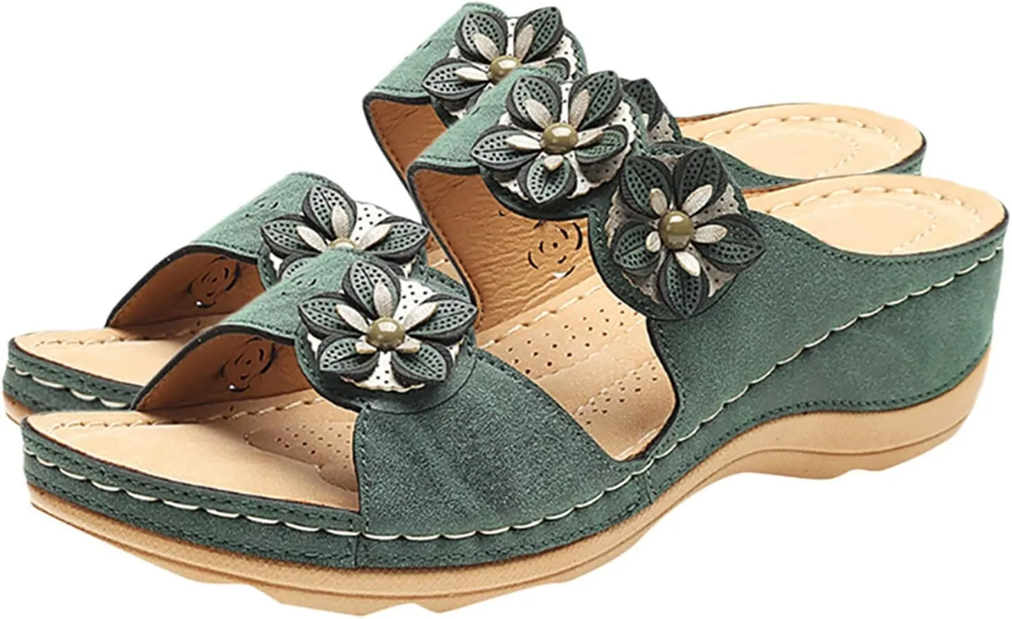 Eduavar Orthopedic Sandals for Women, Womens Sandals Comfortable Wedge Sandals Slip On Floral Open Toe Platform Sandals