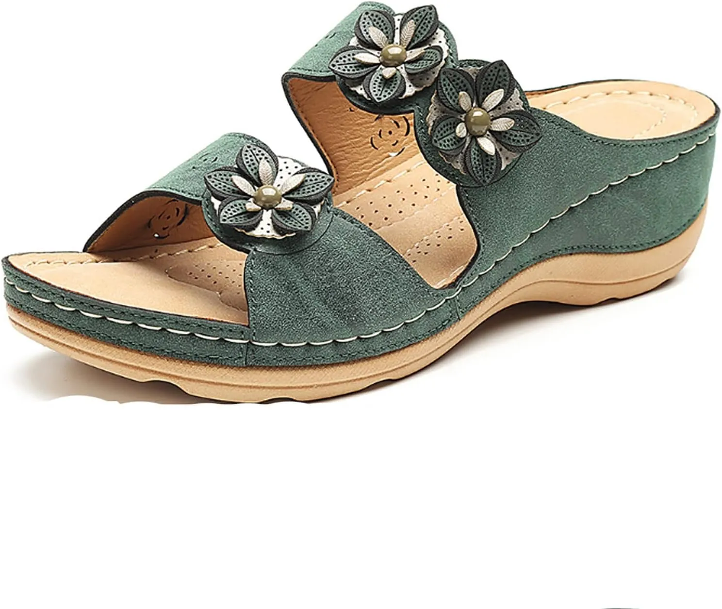 Eduavar Orthopedic Sandals for Women, Womens Sandals Comfortable Wedge Sandals Slip On Floral Open Toe Platform Sandals