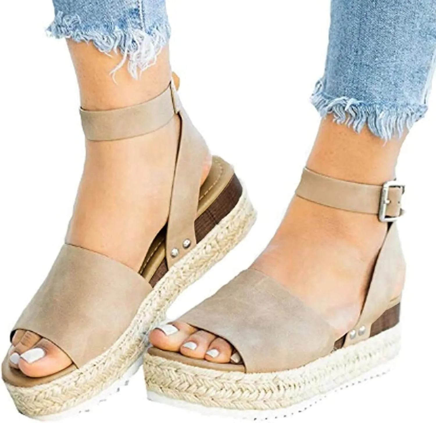 Eduavar Platform Sandals Women, Sandals for Women Dressy Summer Peep Toe Espadrille Platform Sandals Shoes with Buckle Strap