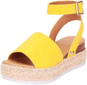 Eduavar Platform Sandals Women, Sandals for Women Dressy Summer Peep Toe Espadrille Platform Sandals Shoes with Buckle Strap