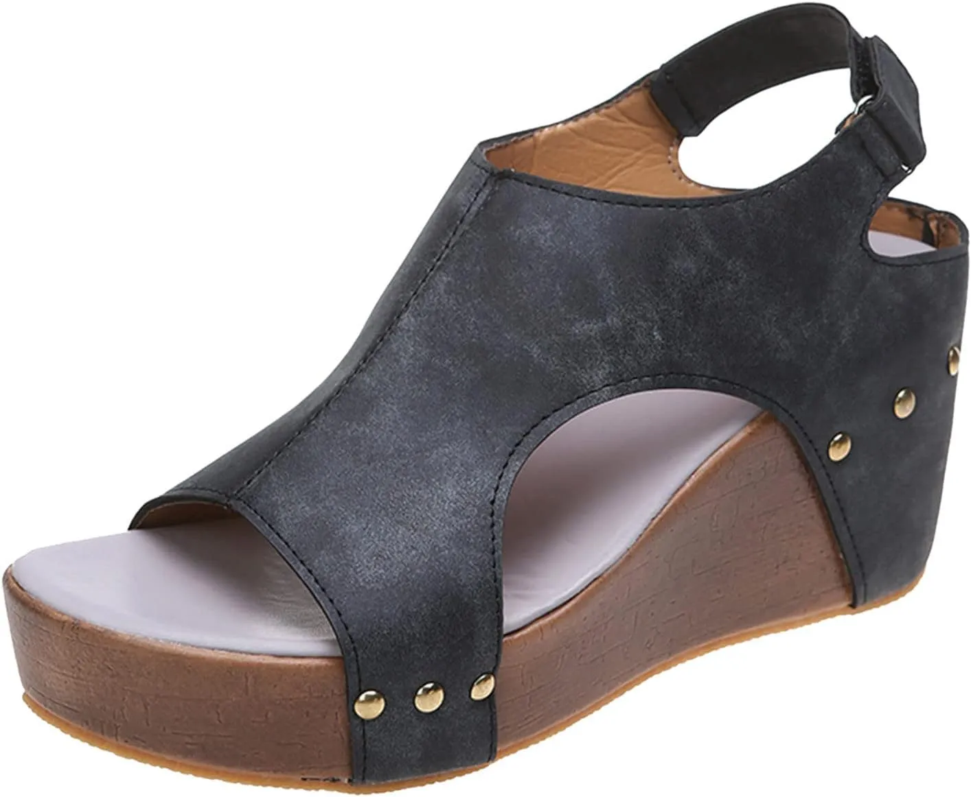 Eduavar Sandalias para Mujer, Women Sandals Dressy Leather Wedge Platform Sandals Open Toe Sandals Shoes