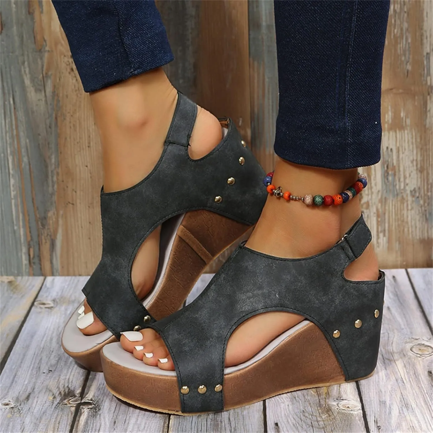 Eduavar Sandalias para Mujer, Women Sandals Dressy Leather Wedge Platform Sandals Open Toe Sandals Shoes