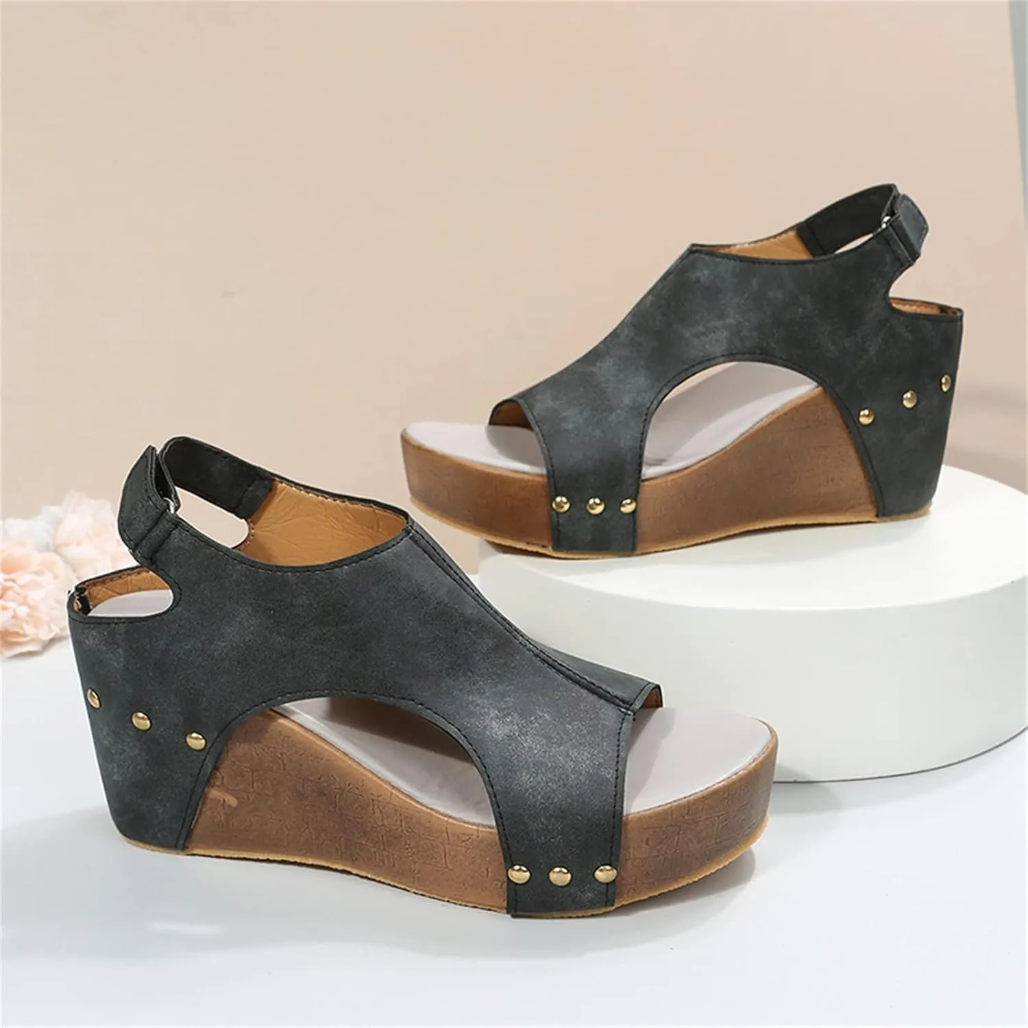 Eduavar Sandalias para Mujer, Women Sandals Dressy Leather Wedge Platform Sandals Open Toe Sandals Shoes
