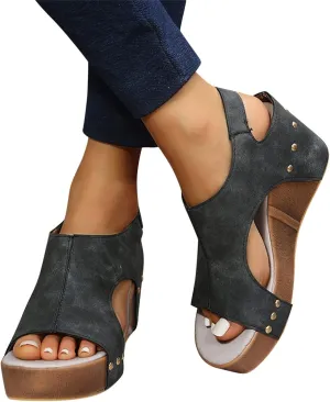 Eduavar Sandalias para Mujer, Women Sandals Dressy Leather Wedge Platform Sandals Open Toe Sandals Shoes