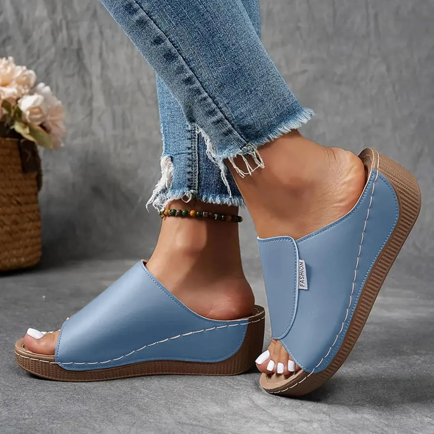 Eduavar Sandals for Women 2025 Orthopedic Dressy Summer Platform Soft Wedge Slippers with Arch Support Walking Slip On Slides