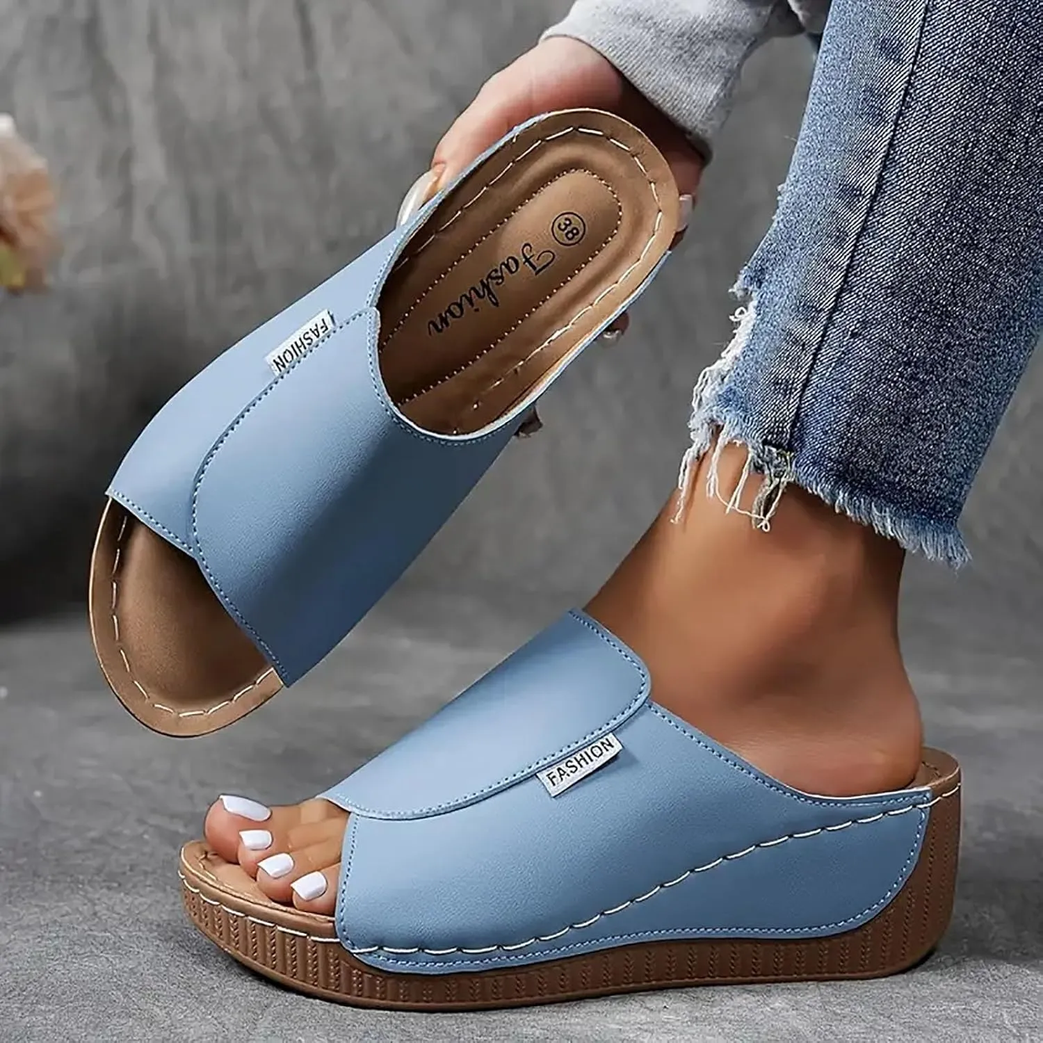 Eduavar Sandals for Women 2025 Orthopedic Dressy Summer Platform Soft Wedge Slippers with Arch Support Walking Slip On Slides